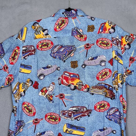 REYN SPOONER Hawaiian Shirt Mens Large Blue Classic Cars The Wonder Gas Route 66 - Picture 7 of 14